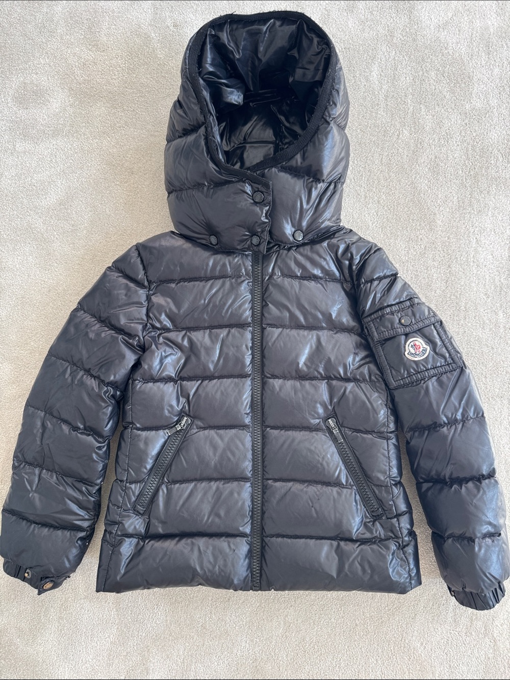 Moncler Black Hooded Kids Puffer Jacket, size 6